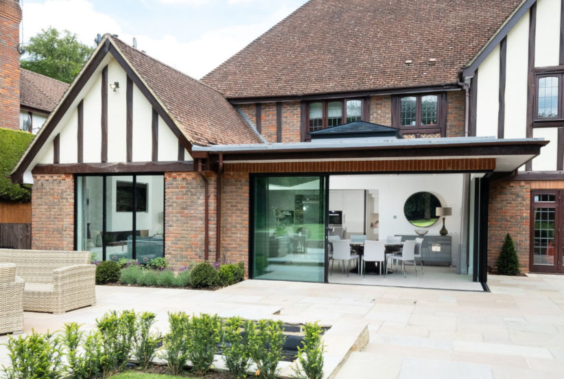 slim framed sliders to a glazed extension in Buckinghamshire