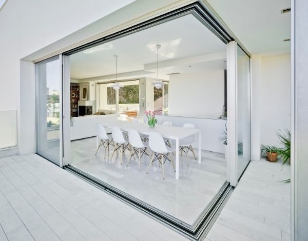 luxury holiday villa - slim sliding glass doors - minimal glass doors in sea view villa