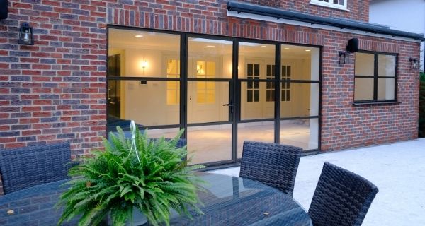 steel look aluminium casement doors with side lights and steel look casement window