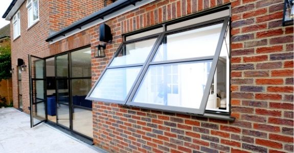 top hung aluminium casement windows with glazing bars for an industrial style design