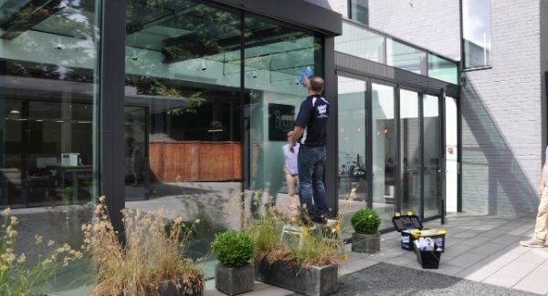 low maintenance glass like on this structural glazing requires less cleaning thanks to the extremely smooth surface