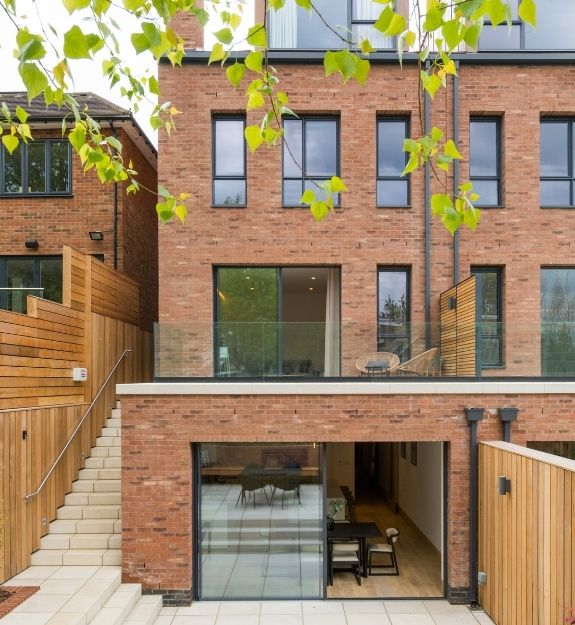 sieger aluminium casement windows and slim sliding glass doors on luxury four storey new build home