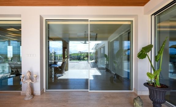 two pane polyester powder coated white slim sliding door from sieger