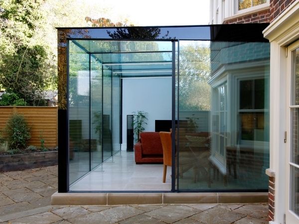 glass box extension with back painted